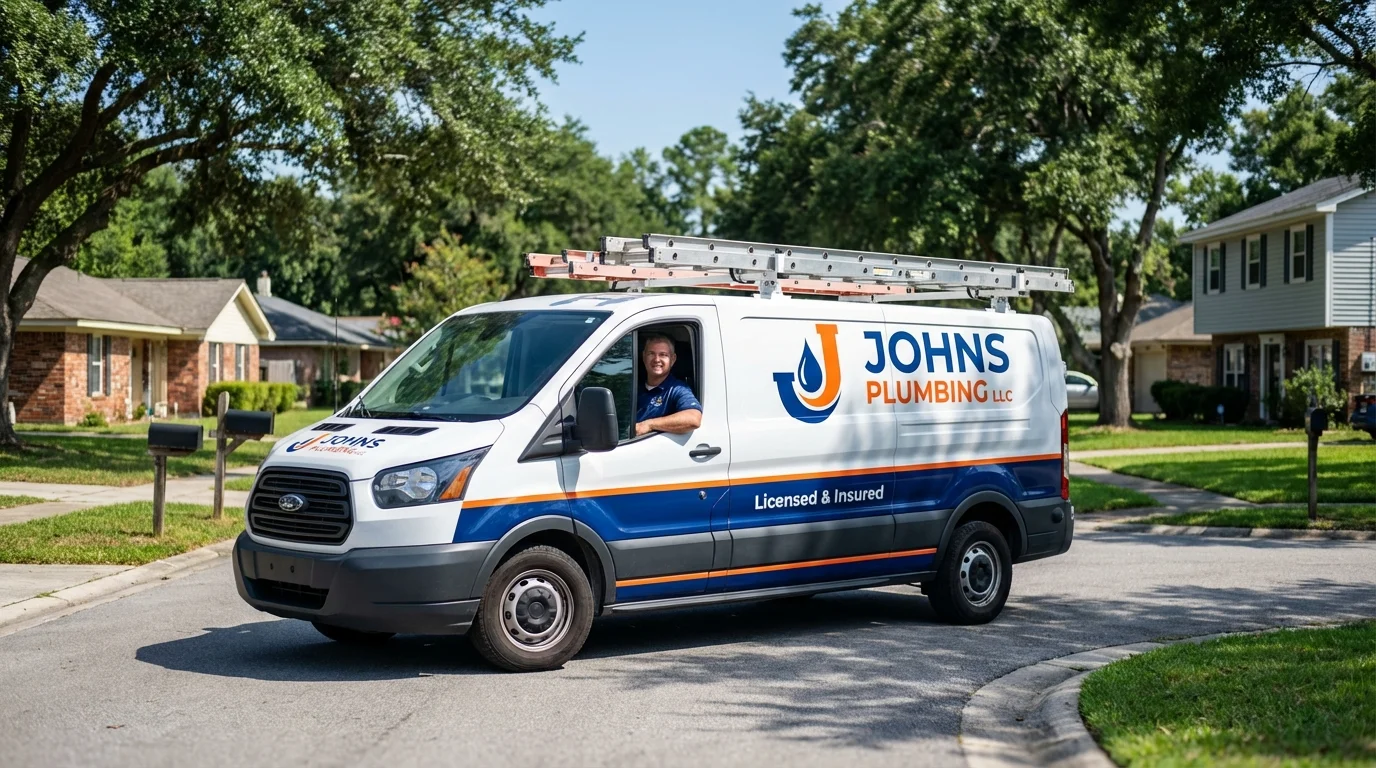 Johns Plumbing LLC service van in Colchester, IL