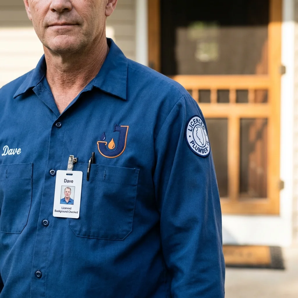 Licensed plumber showing ID badge in Colchester, IL