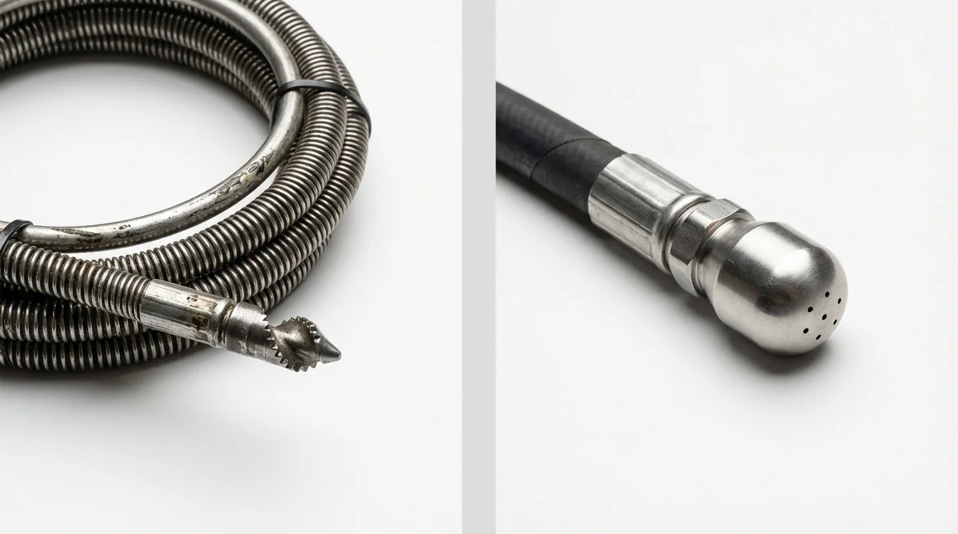 Drain snake cable and hydro jetting nozzle used for drain cleaning in Colchester, IL