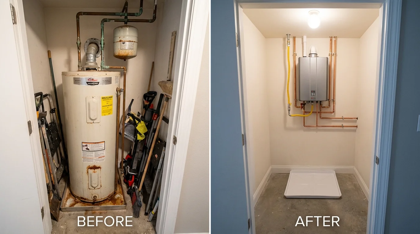 Tank water heater versus wall-mounted tankless unit comparison for Colchester, IL homeowners
